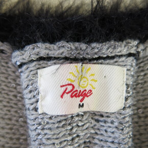Paige Women's Sweater Black Grey Silver Sparkle Cotton Eyelash Blend Size M - Picture 8 of 8